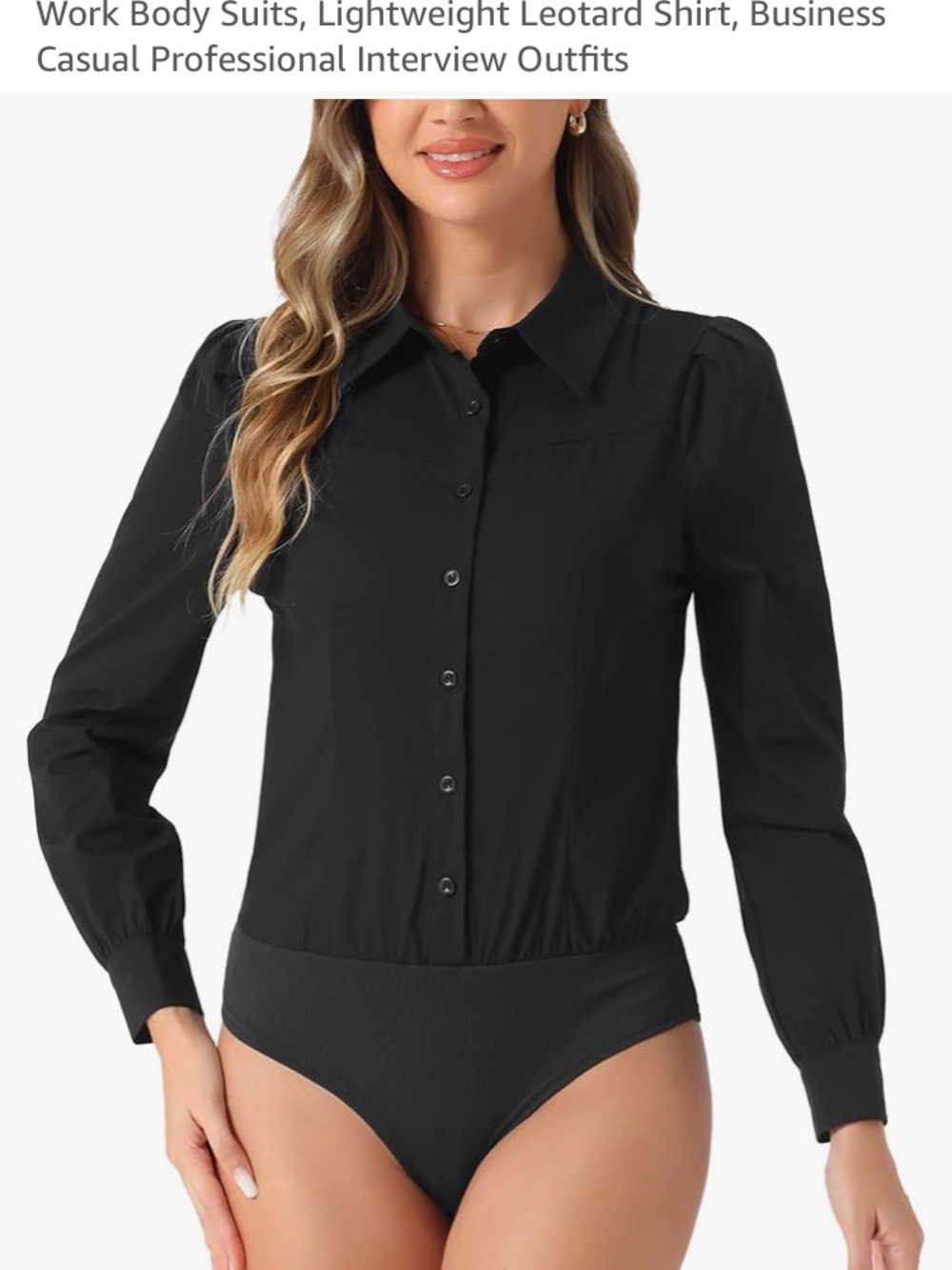 Allegra K Women Button Down Bodysuit Office Collared Long Sleeve Shirt, Size S